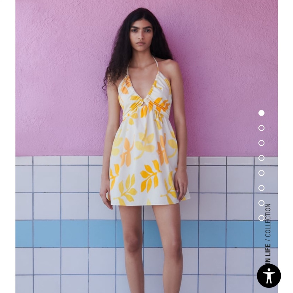 Zara yellow floral print dress M
